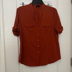 Burnt Orange Button Down Short Sleeve Top